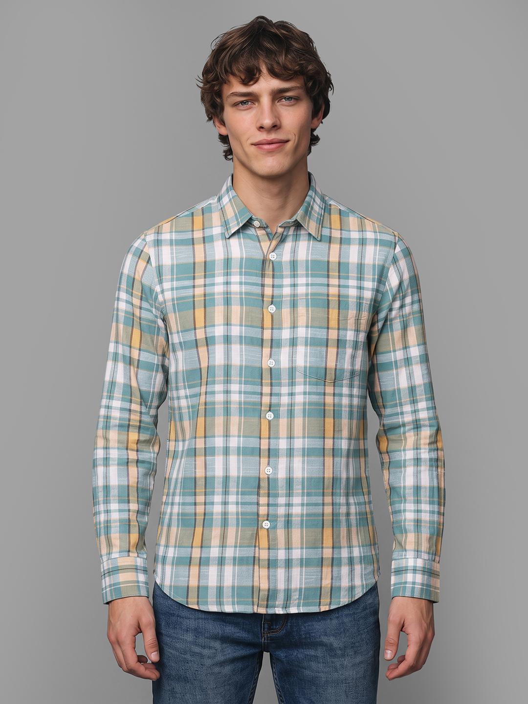 Aqua Regular Fit Check Long Sleeve Spread Collar Shirt By Being Human Clothing