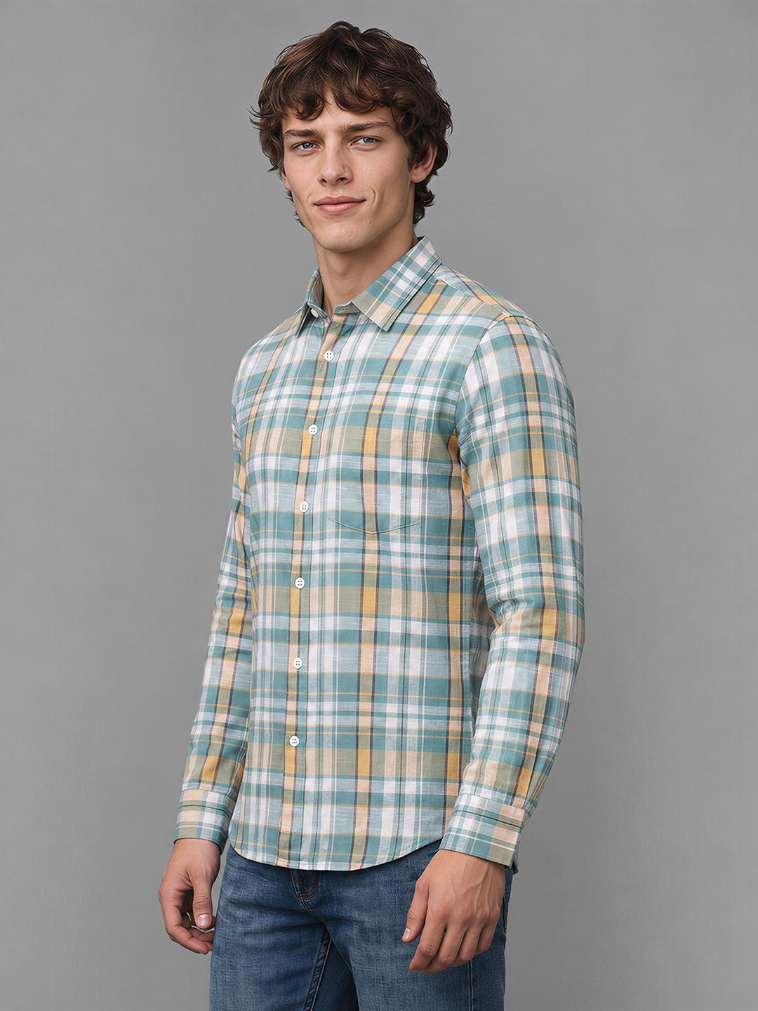 Aqua Regular Fit Check Long Sleeve Spread Collar Shirt By Being Human Clothing