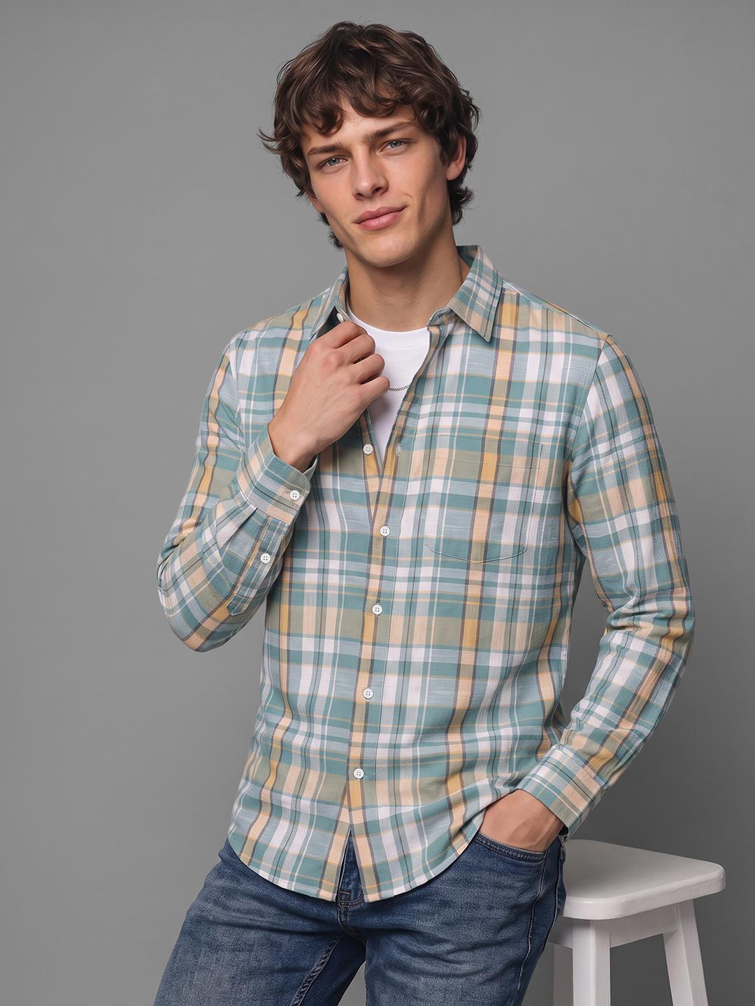 Aqua Regular Fit Check Long Sleeve Spread Collar Shirt By Being Human Clothing