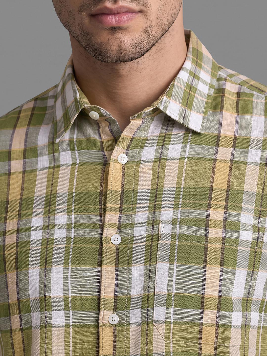 Olive Regular Fit Check Long Sleeve Spread Collar Shirt By Being Human Clothing