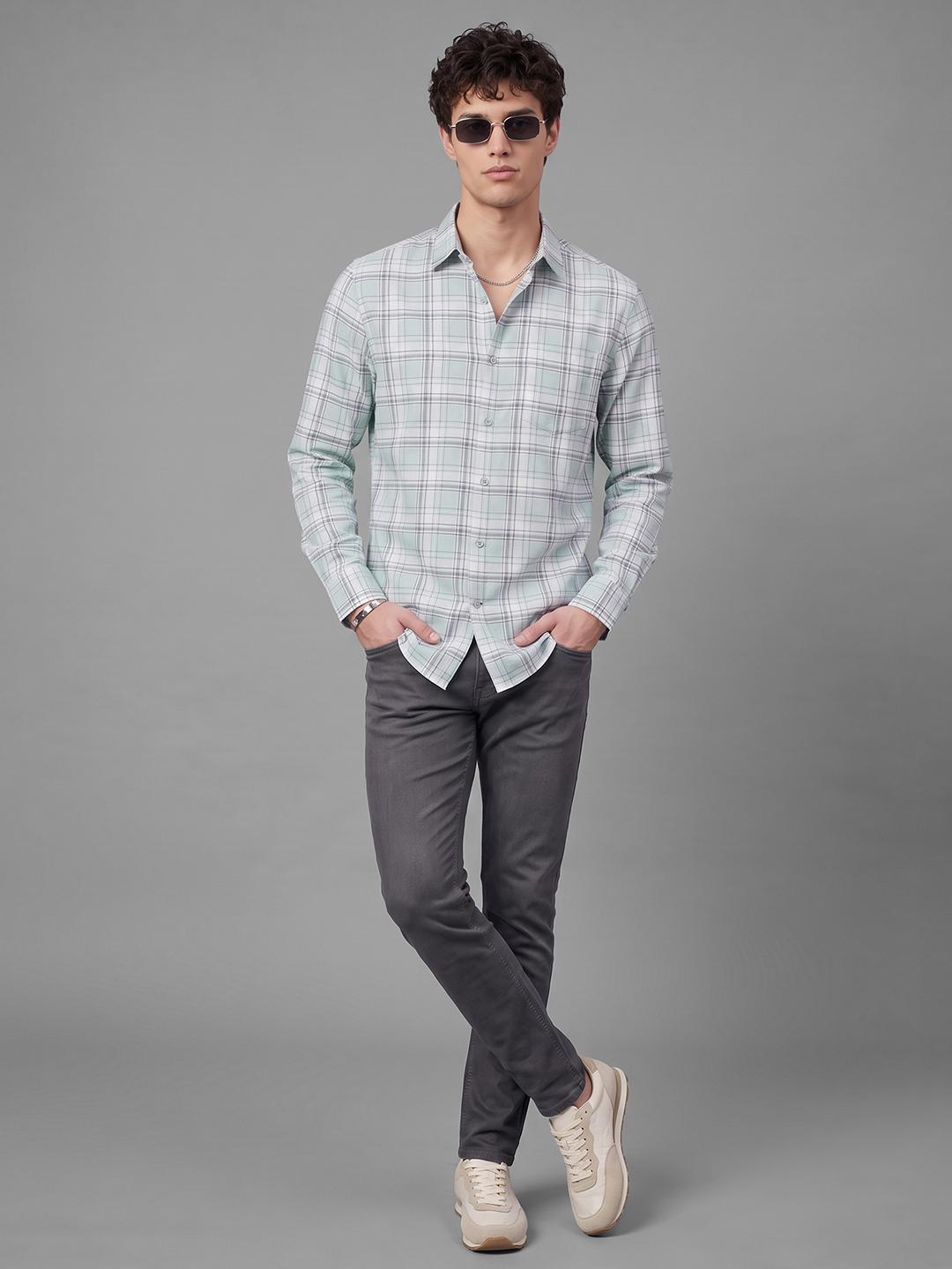 Mint Regular Fit Check Long Sleeve Spread Collar Shirt By Being Human Clothing
