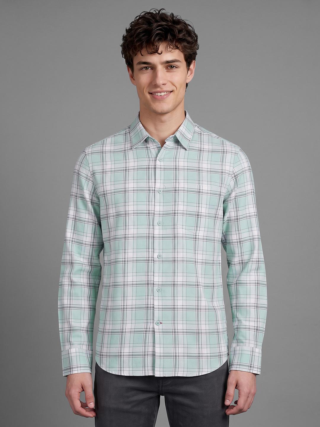 Mint Regular Fit Check Long Sleeve Spread Collar Shirt By Being Human Clothing