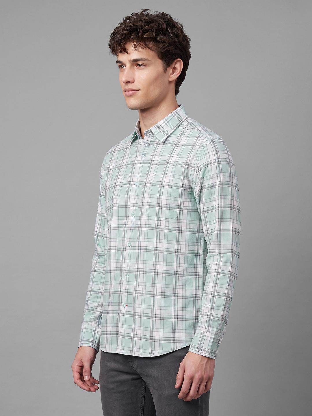 Mint Regular Fit Check Long Sleeve Spread Collar Shirt By Being Human Clothing