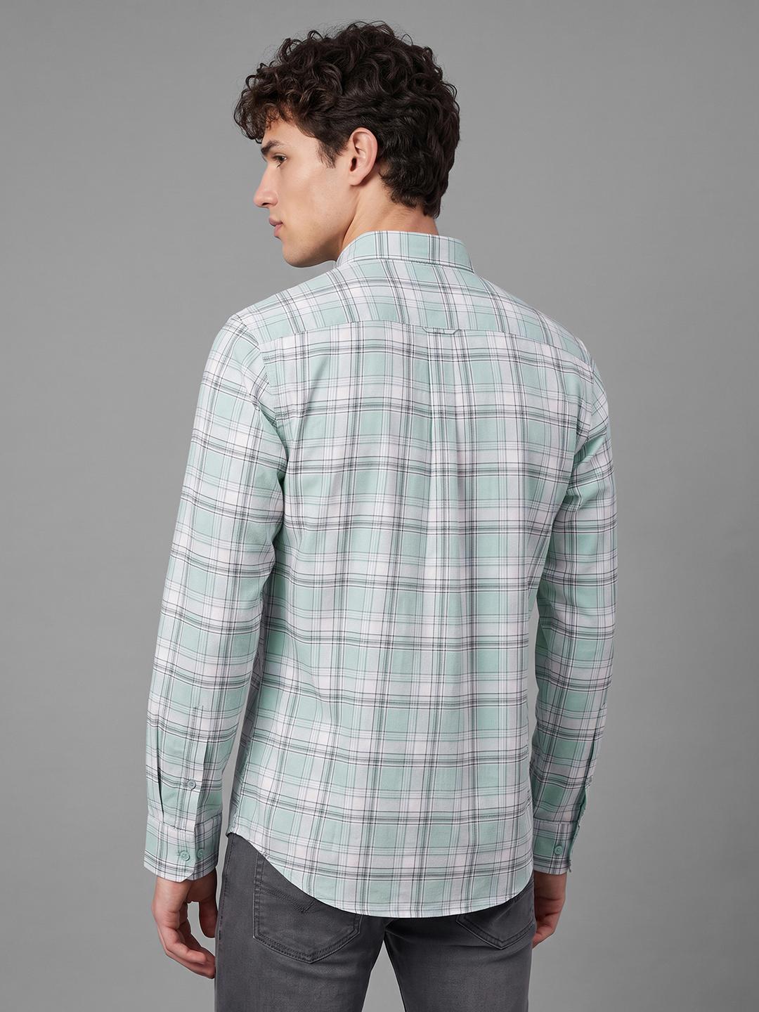 Mint Regular Fit Check Long Sleeve Spread Collar Shirt By Being Human Clothing