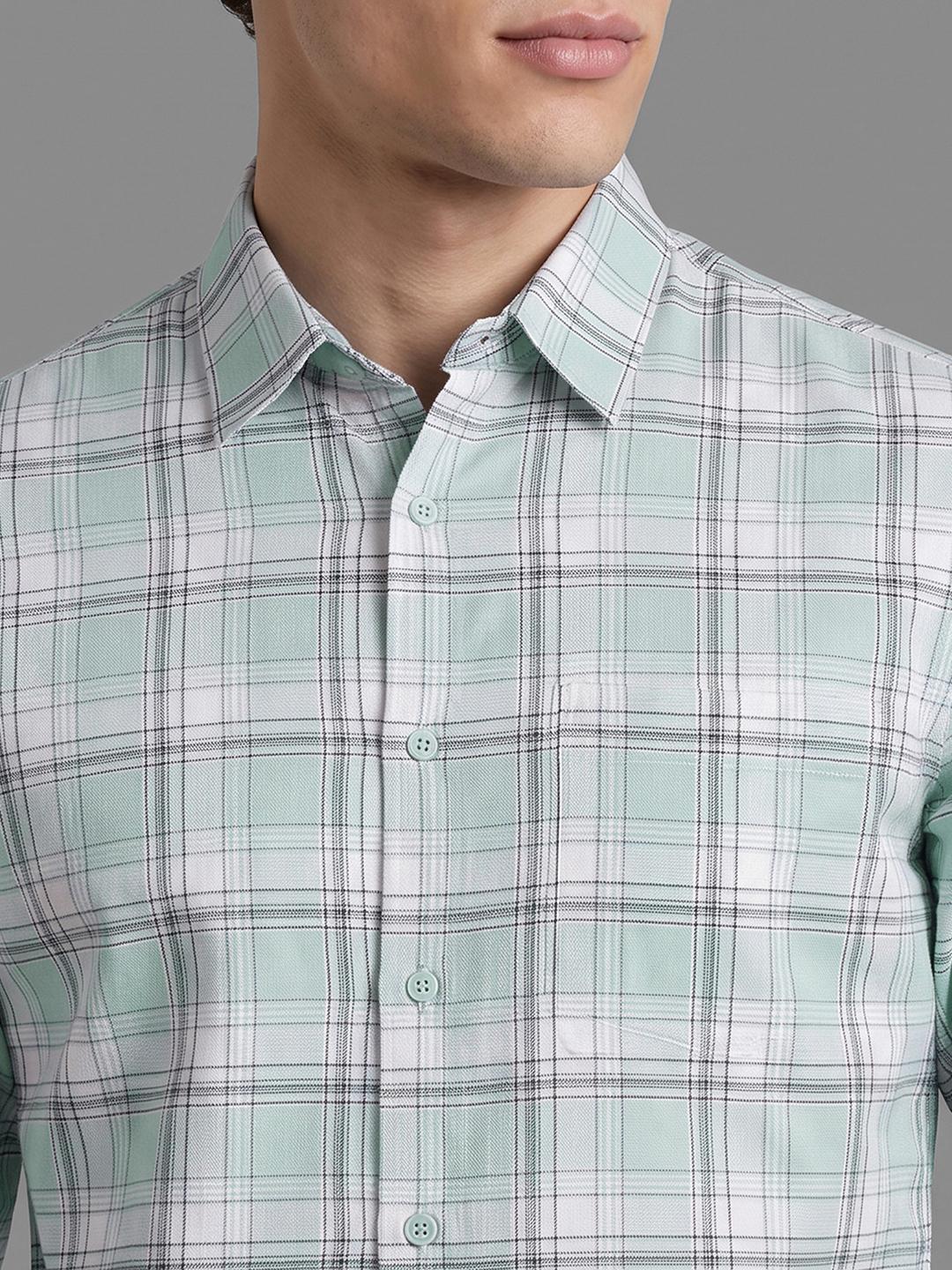 Mint Regular Fit Check Long Sleeve Spread Collar Shirt By Being Human Clothing