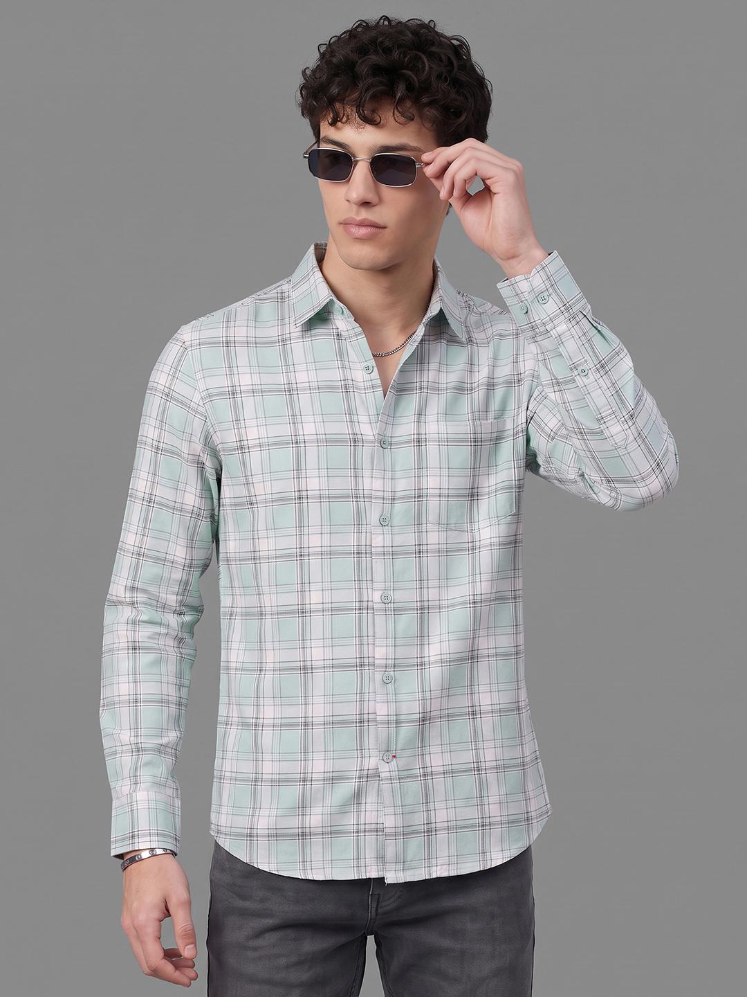 Mint Regular Fit Check Long Sleeve Spread Collar Shirt By Being Human Clothing
