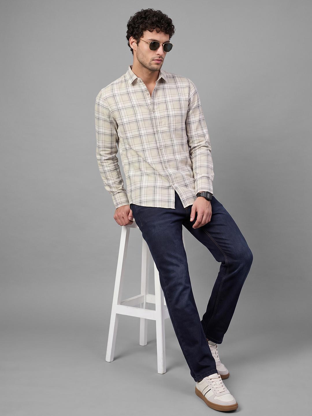 Beige Regular Fit Check Long Sleeve Spread Collar Shirt By Being Human Clothing