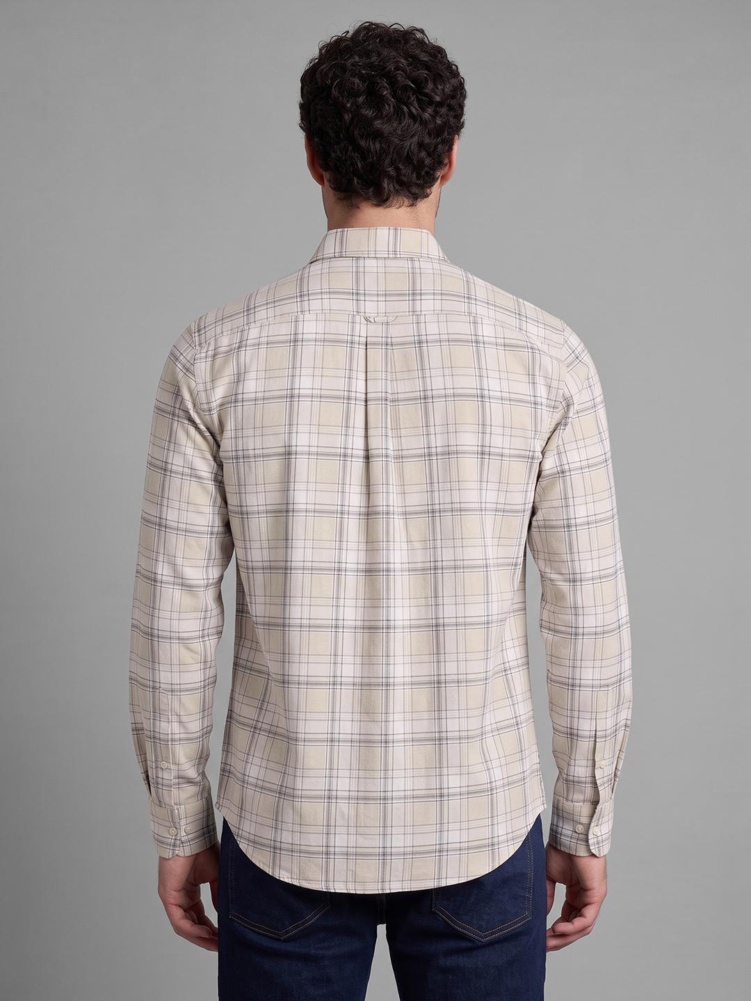 Beige Regular Fit Check Long Sleeve Spread Collar Shirt By Being Human Clothing