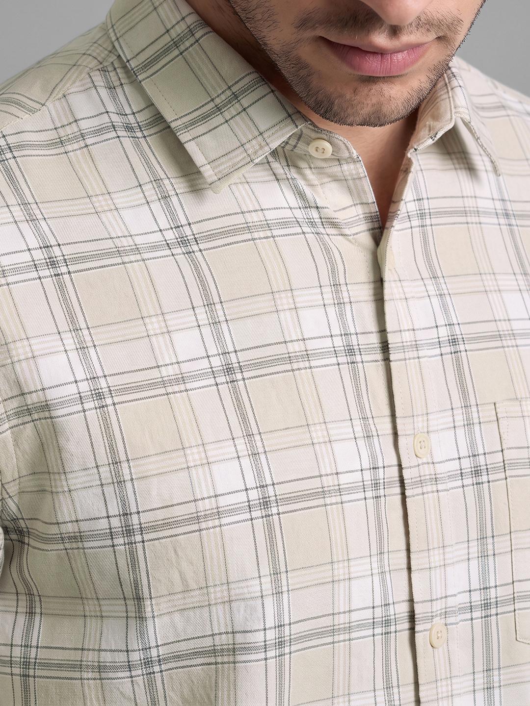 Beige Regular Fit Check Long Sleeve Spread Collar Shirt By Being Human Clothing