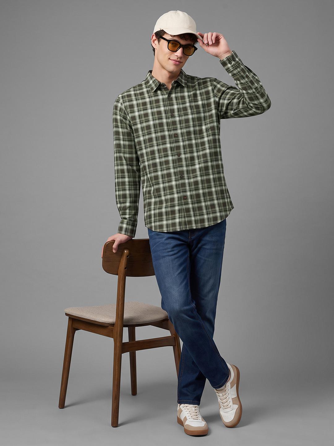 Chocolate Regular Fit Check Long Sleeve Spread Collar Shirt By Being Human Clothing