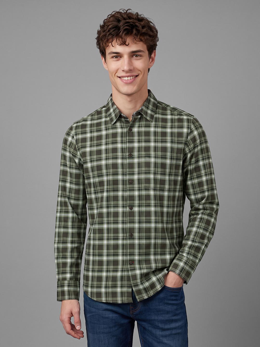 Chocolate Regular Fit Check Long Sleeve Spread Collar Shirt By Being Human Clothing