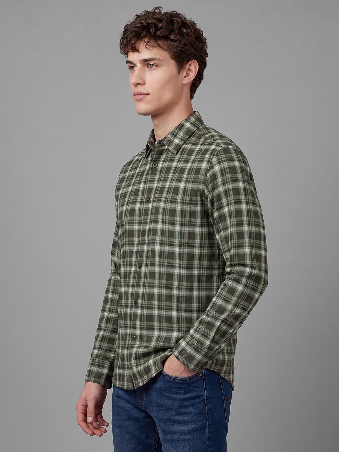 Chocolate Regular Fit Check Long Sleeve Spread Collar Shirt By Being Human Clothing