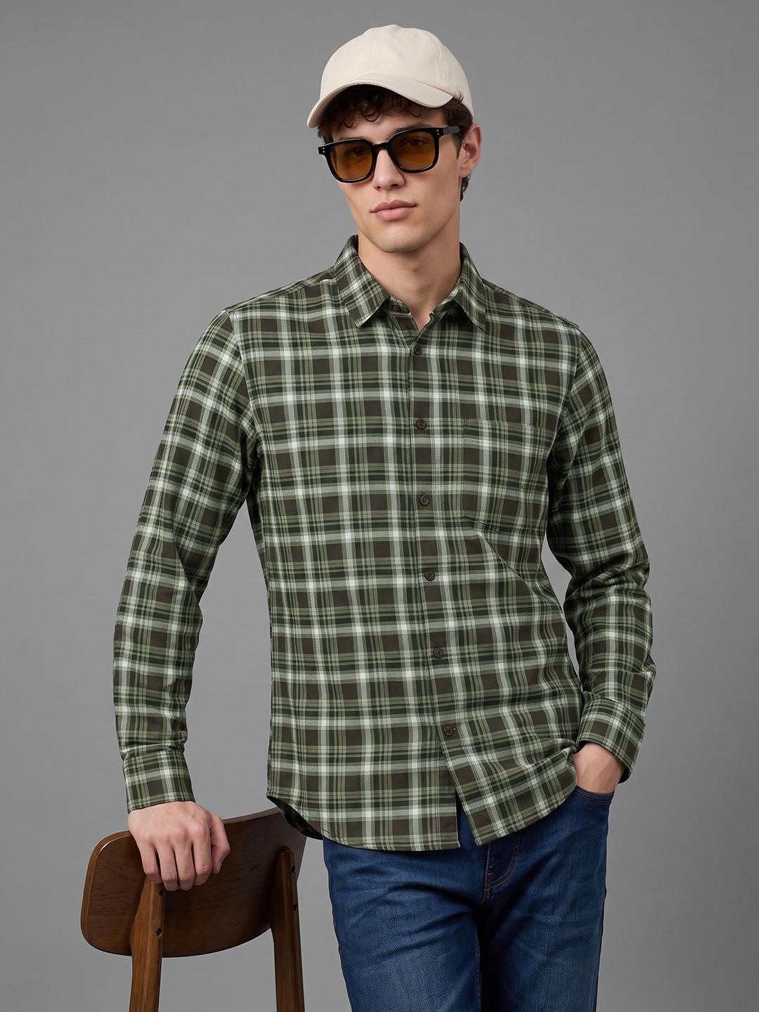 Chocolate Regular Fit Check Long Sleeve Spread Collar Shirt By Being Human Clothing