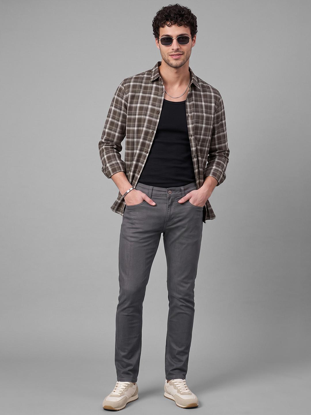 Brown Regular Fit Check Long Sleeve Spread Collar Shirt By Being Human Clothing