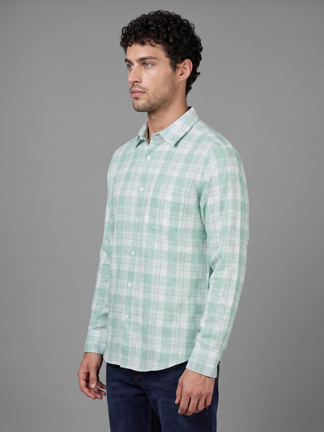 Mint Regular Fit Check Long Sleeve Spread Collar Shirt By Being Human Clothing