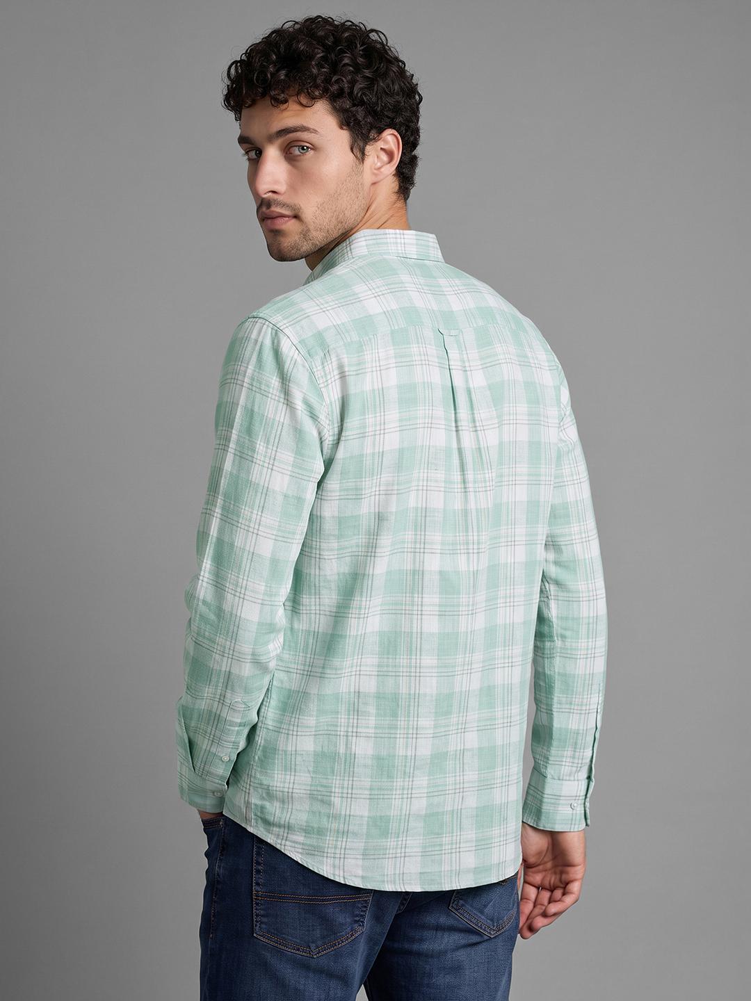 Mint Regular Fit Check Long Sleeve Spread Collar Shirt By Being Human Clothing