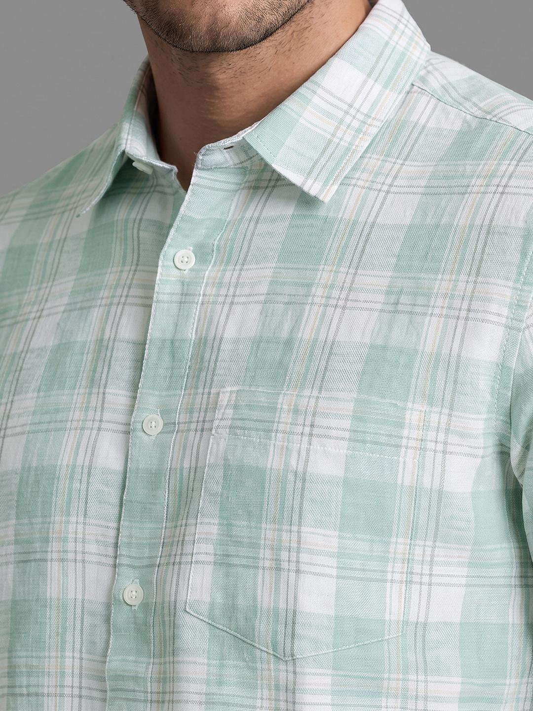 Mint Regular Fit Check Long Sleeve Spread Collar Shirt By Being Human Clothing