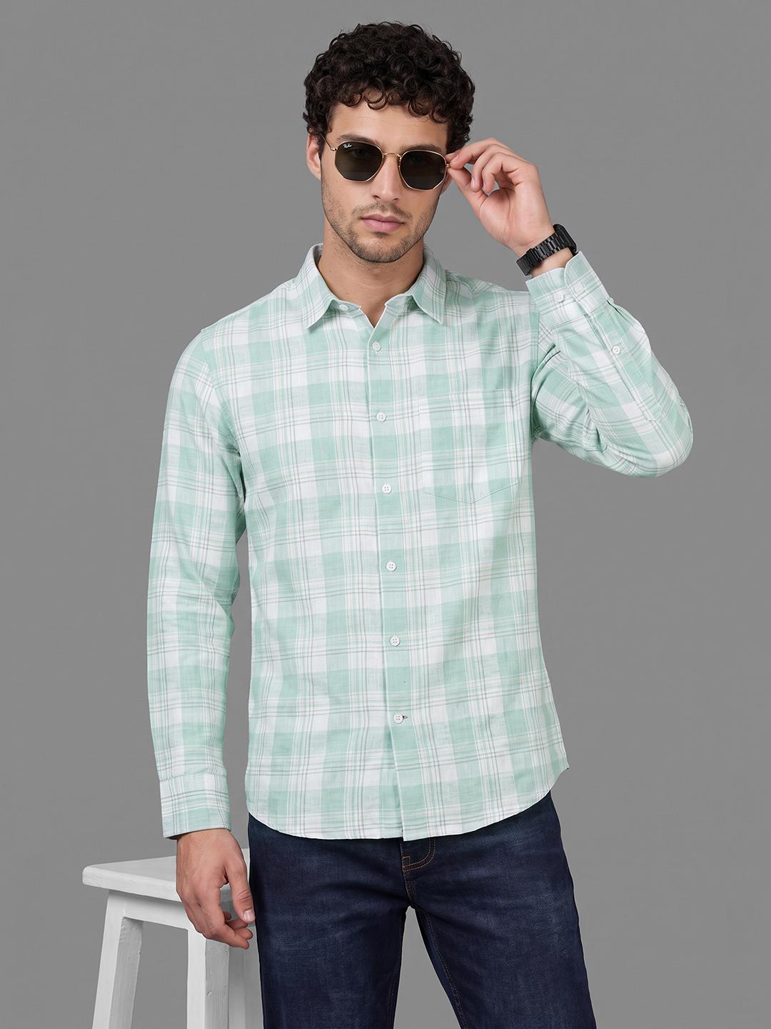 Mint Regular Fit Check Long Sleeve Spread Collar Shirt By Being Human Clothing