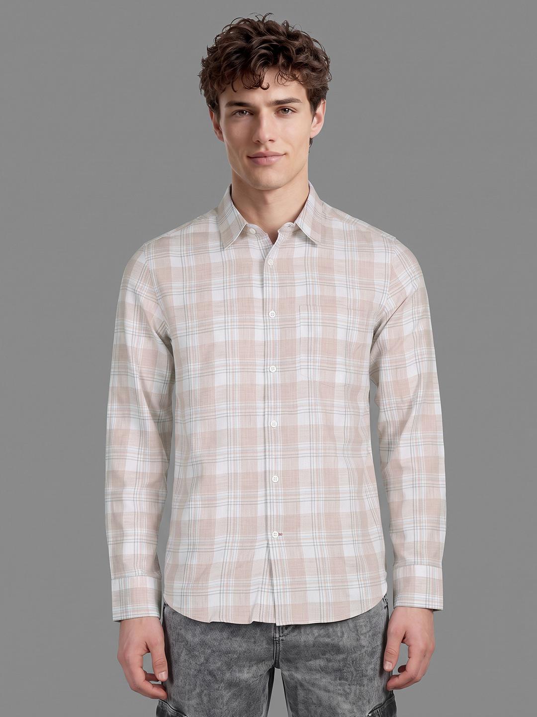 Peach Regular Fit Check Long Sleeve Spread Collar Shirt By Being Human Clothing