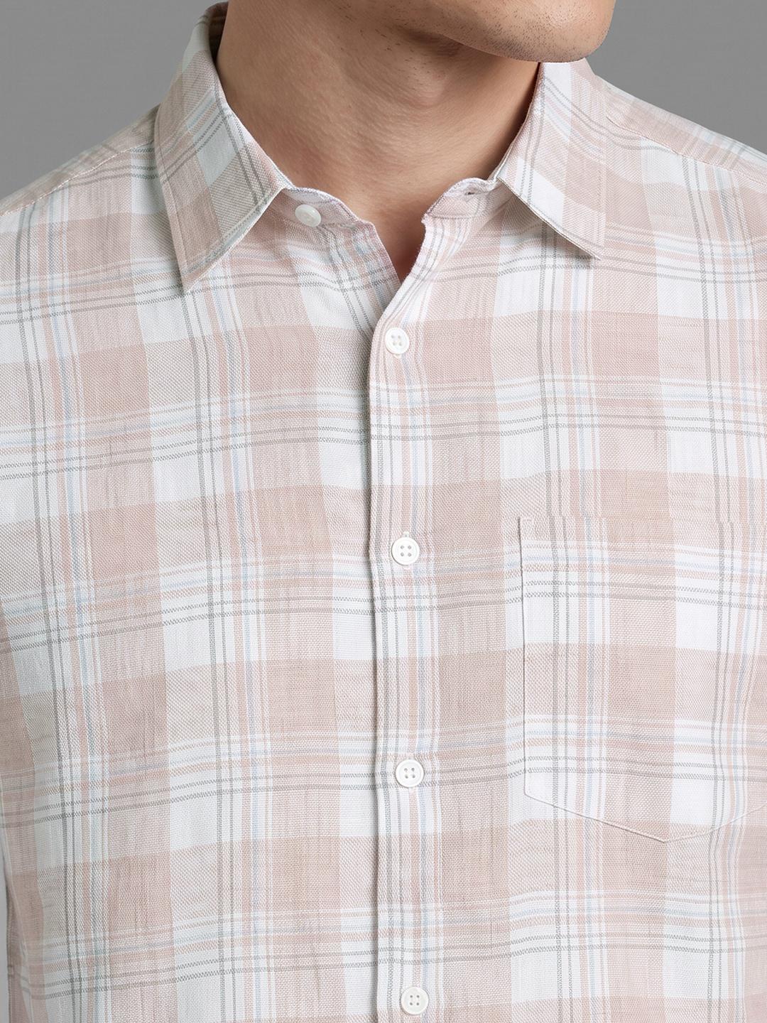 Peach Regular Fit Check Long Sleeve Spread Collar Shirt By Being Human Clothing