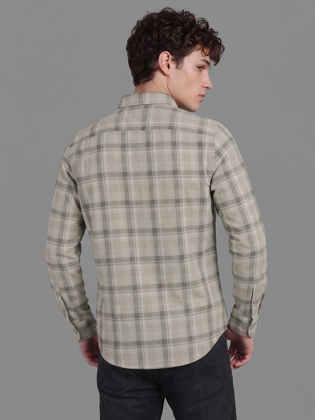 Olive Regular Fit Check Long Sleeve Spread Collar Shirt By Being Human Clothing