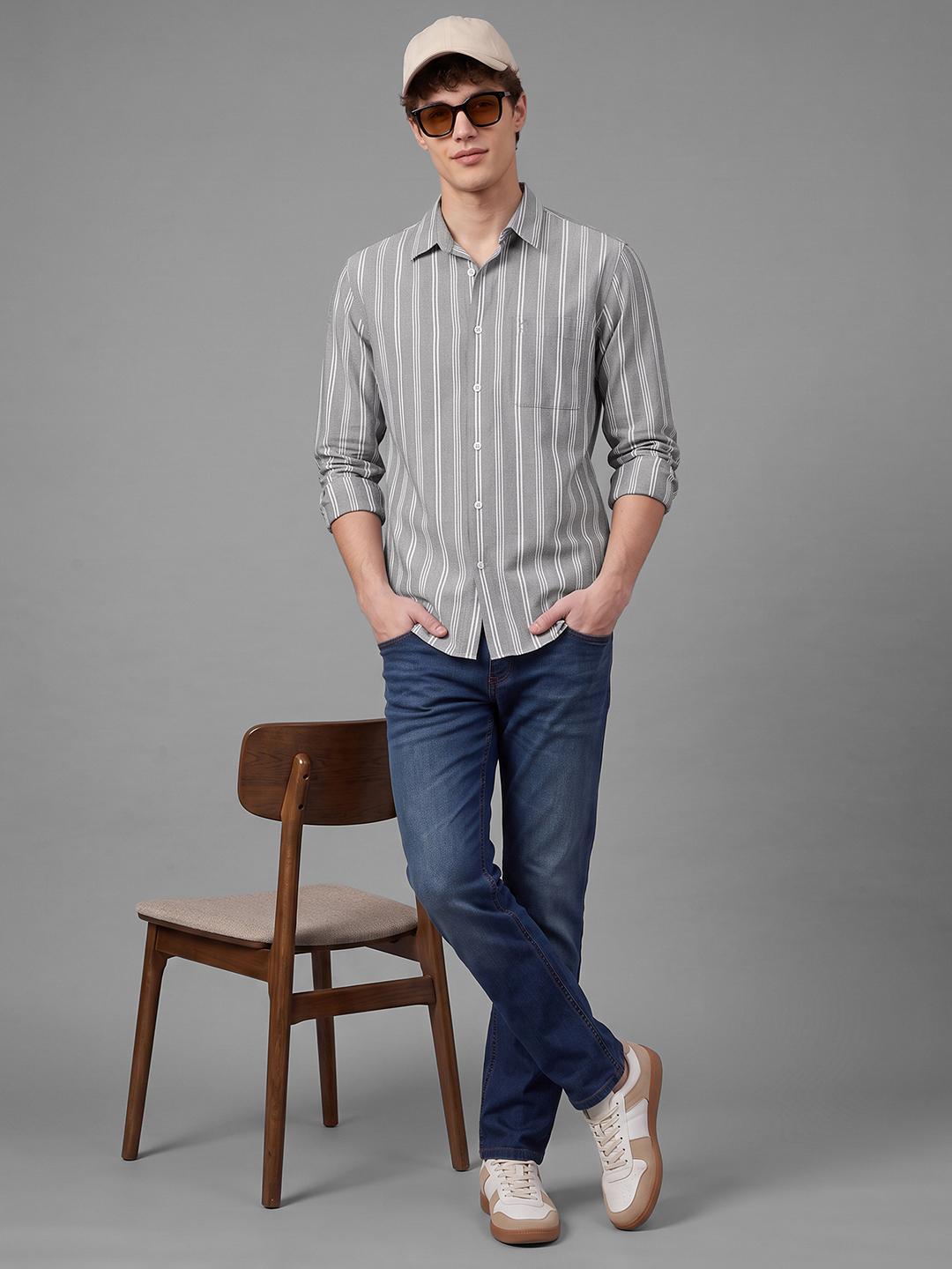 Black Regular Fit Stripes Long Sleeve Spread Collar Shirt By Being Human Clothing
