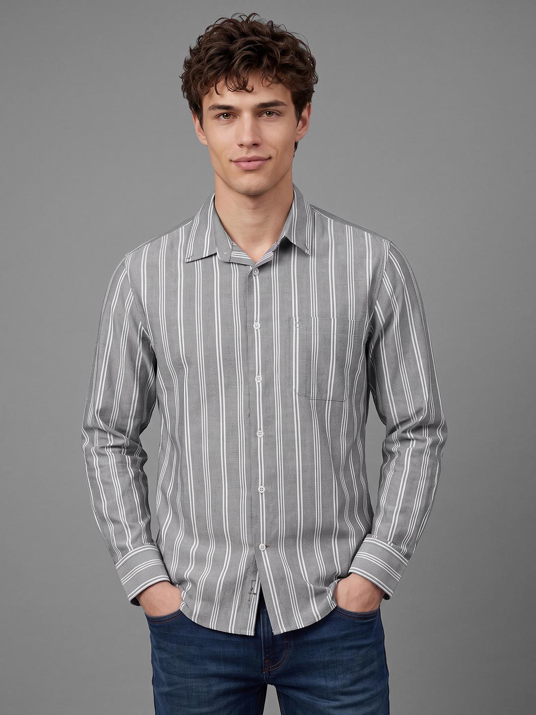 Black Regular Fit Stripes Long Sleeve Spread Collar Shirt By Being Human Clothing