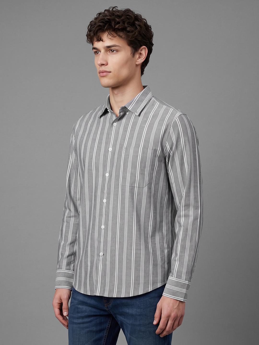 Black Regular Fit Stripes Long Sleeve Spread Collar Shirt By Being Human Clothing