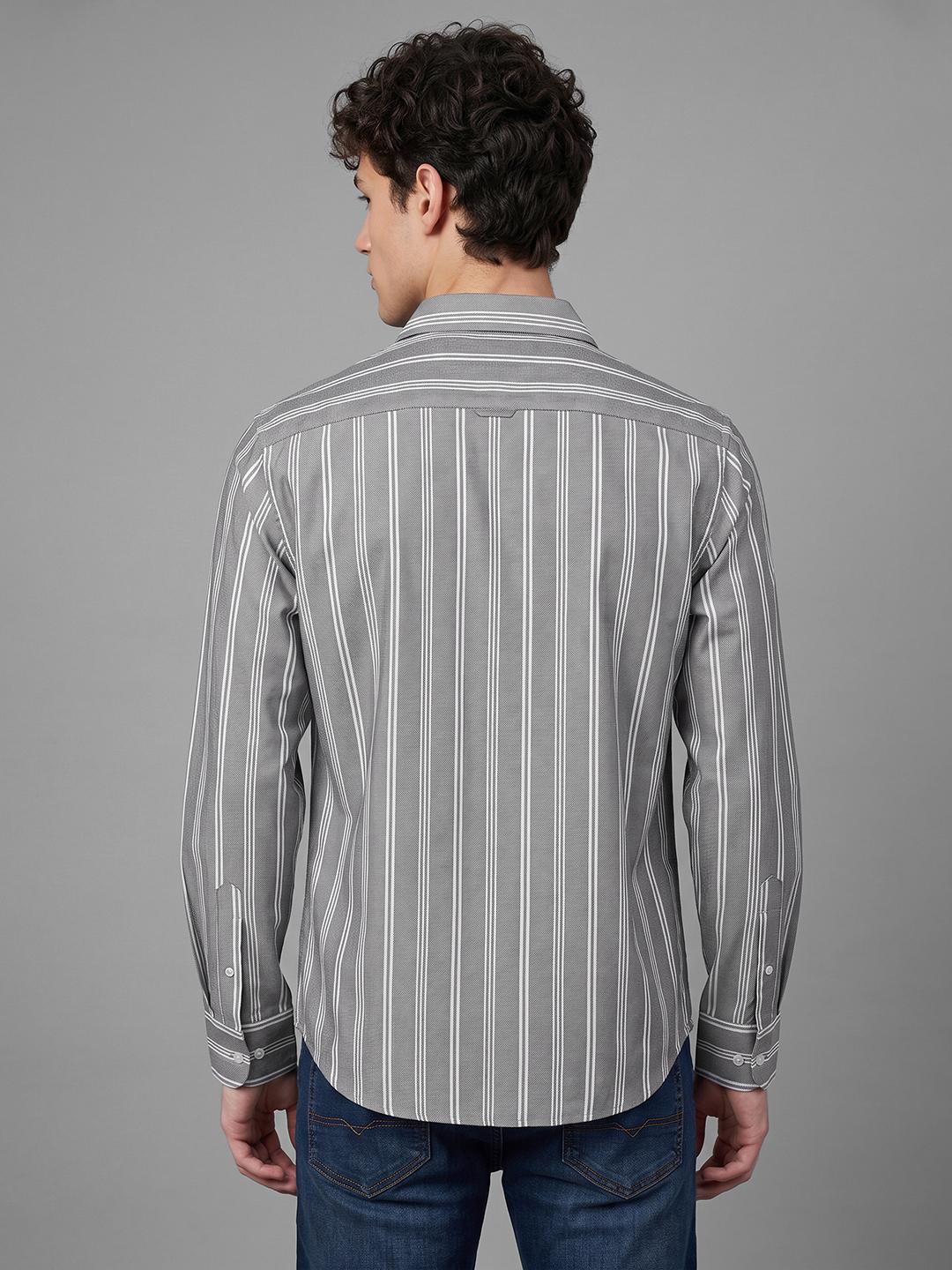Black Regular Fit Stripes Long Sleeve Spread Collar Shirt By Being Human Clothing