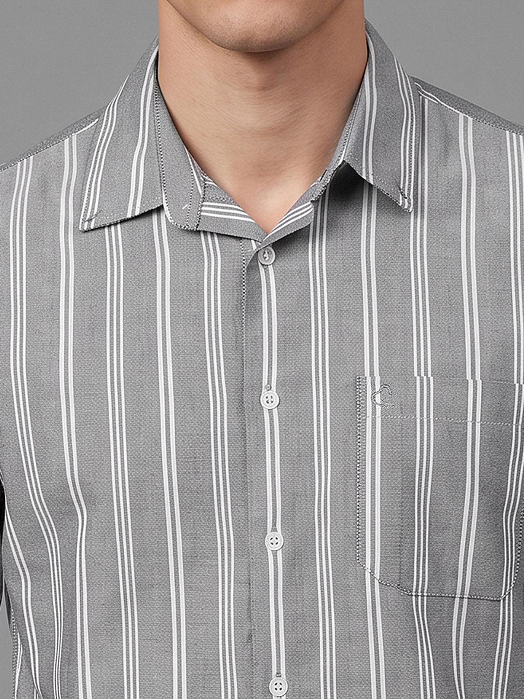 Black Regular Fit Stripes Long Sleeve Spread Collar Shirt By Being Human Clothing