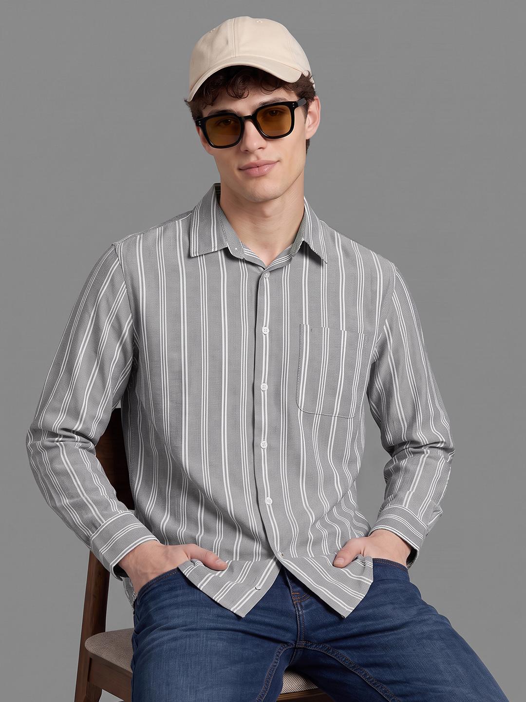 Black Regular Fit Stripes Long Sleeve Spread Collar Shirt By Being Human Clothing