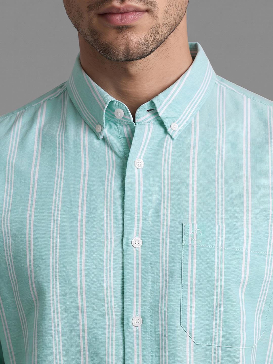 Light Green Regular Fit Stripes Long Sleeve Spread Collar Shirt By Being Human Clothing