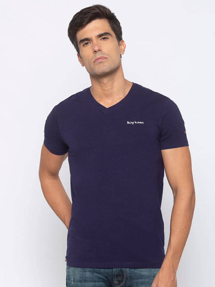 Blue Regular Fit Men's Short Sleeves T-Shirt by Being Human Clothing