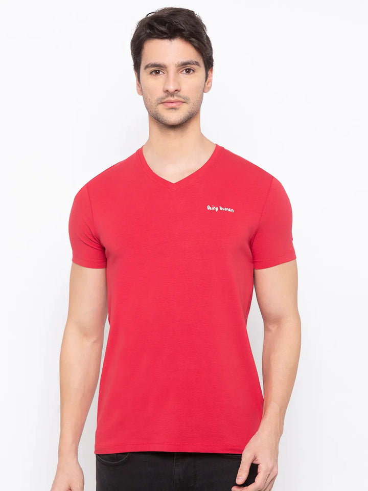 Red Regular Fit Men's Short Sleeves T-Shirt by Being Human Clothing
