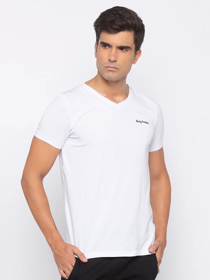 White Regular Fit Men's Short Sleeves T-Shirt by Being Human Clothing