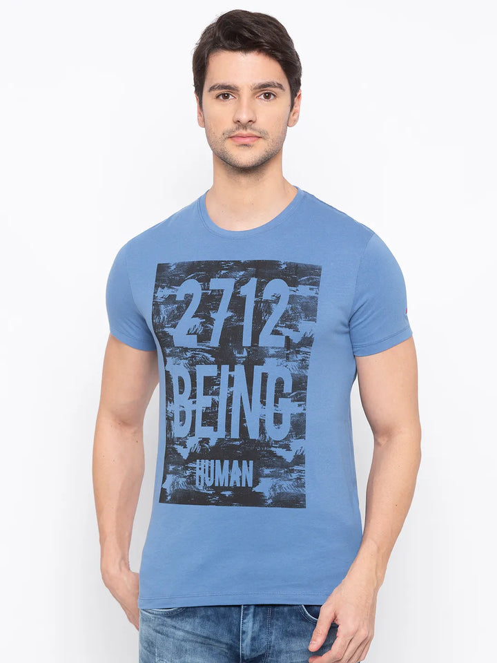 Blue Regular Fit Men's Short Sleeves T-Shirt by Being Human Clothing