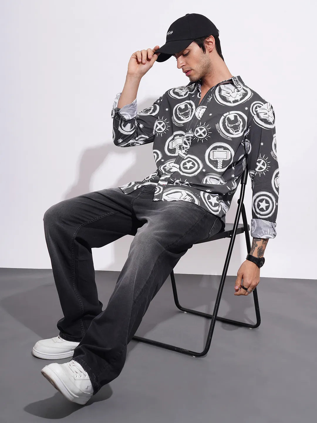 Being Human Clothing Men's Avengers Black Casual Shirt