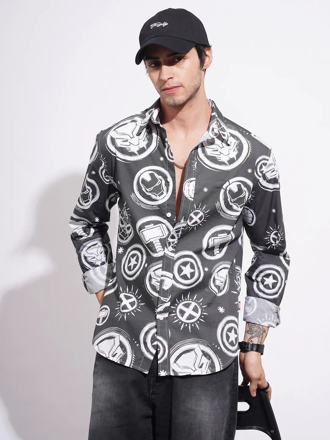 Being Human Clothing Men's Avengers Black Casual Shirt