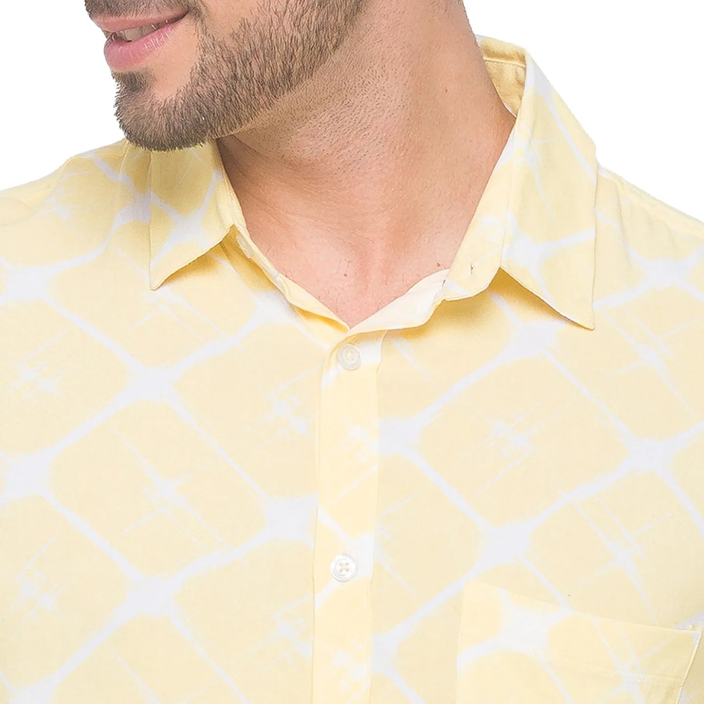 Yellow Slim Straight Fit Regular Collar Short Sleeves Rayon Men's Shirt by Being Human Clothing