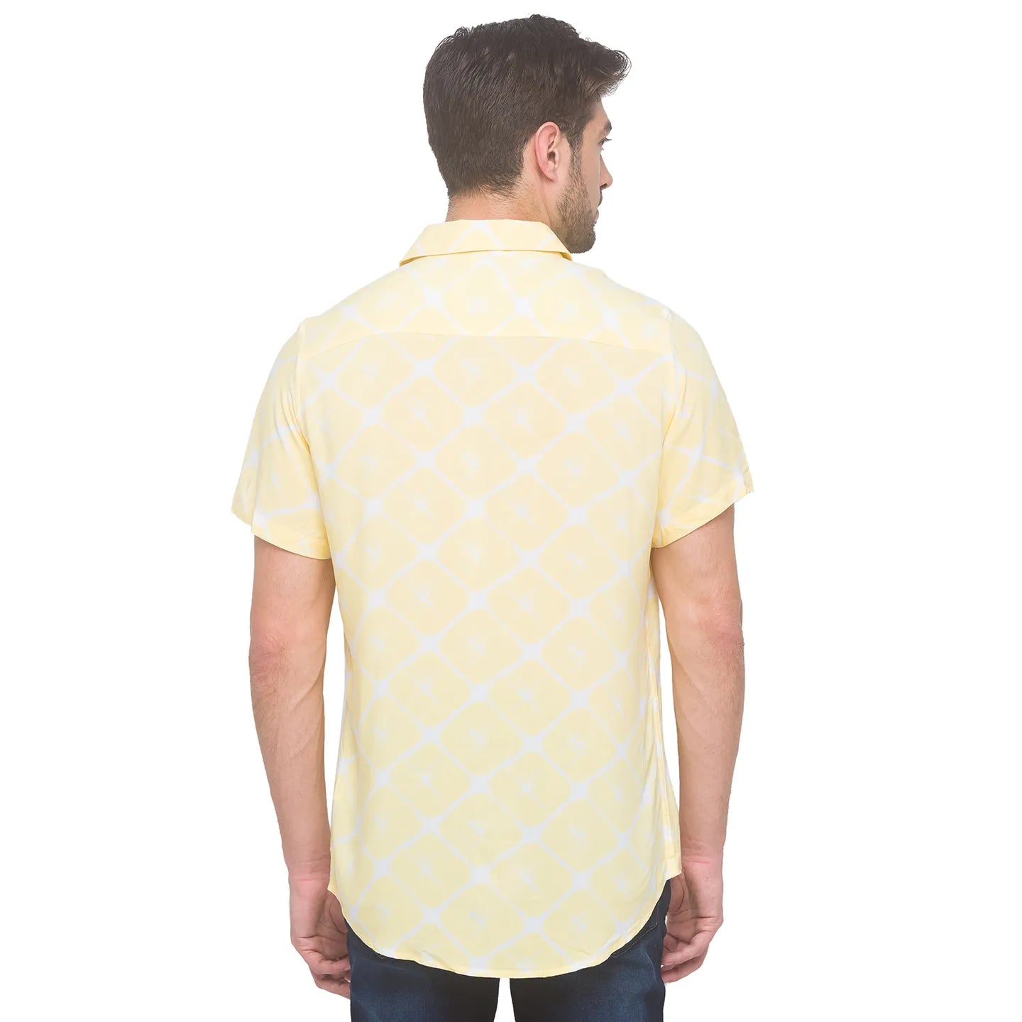 Yellow Slim Straight Fit Regular Collar Short Sleeves Rayon Men's Shirt by Being Human Clothing
