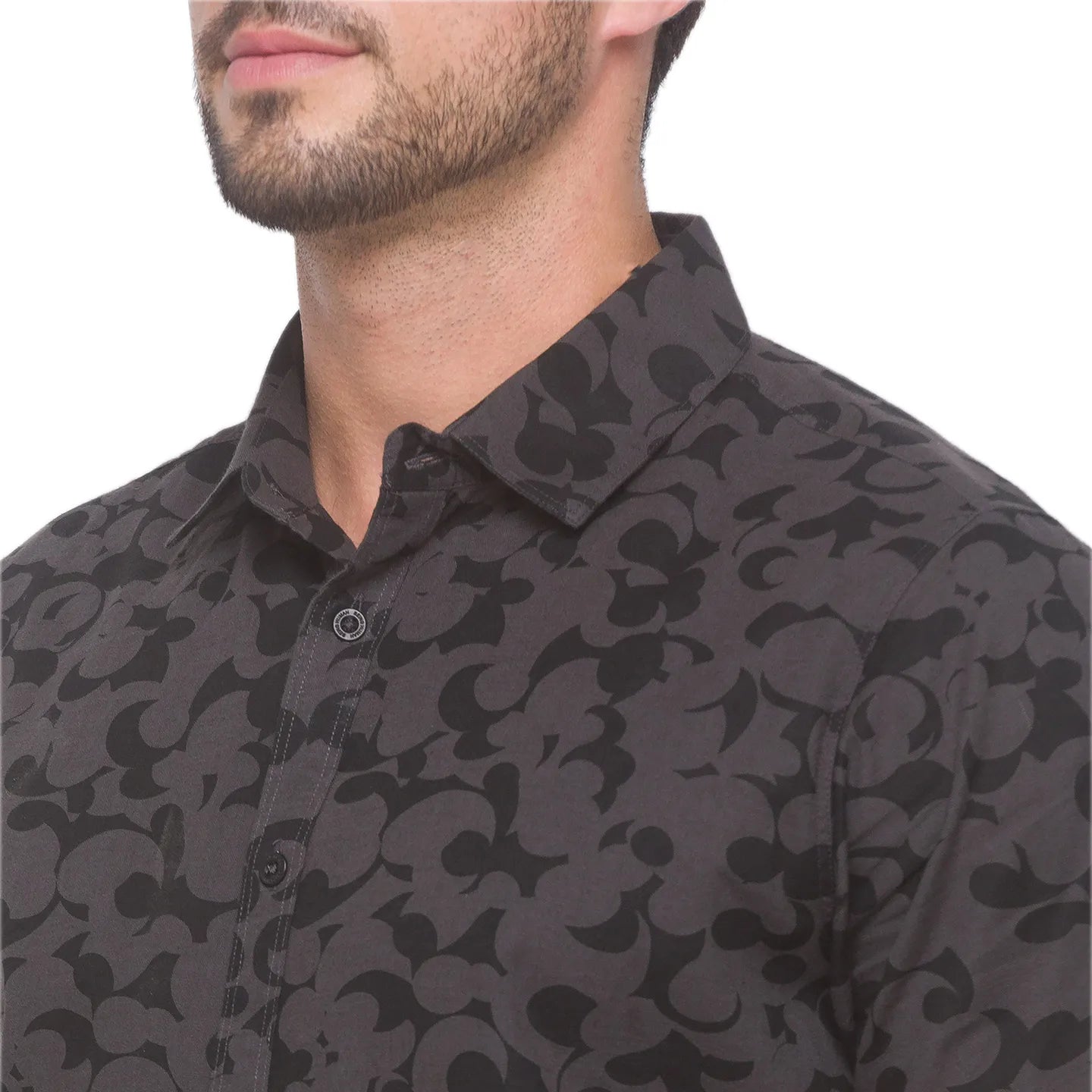 Grey Slim Straight Fit Regular Collar Short Sleeves Cotton Men's Shirt by Being Human Clothing