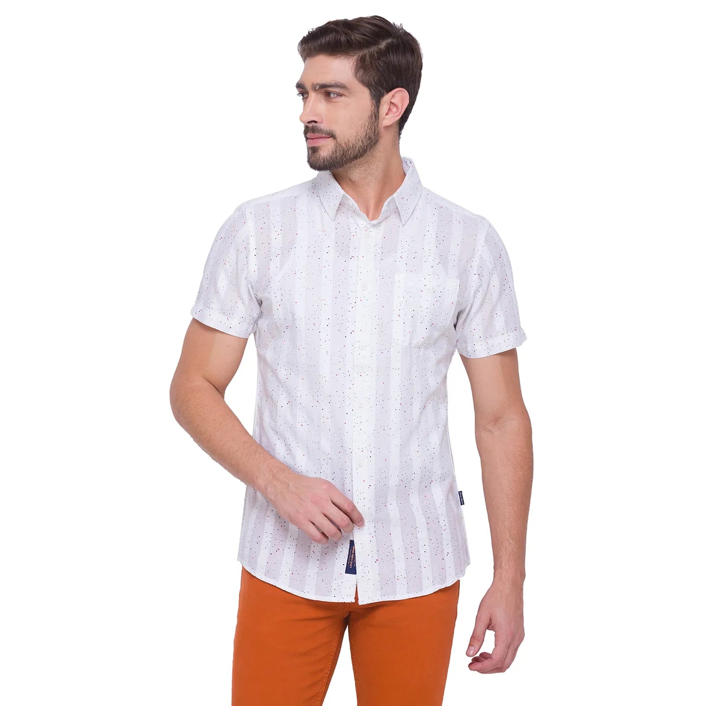 White Slim Straight Fit Regular Collar Short Sleeves Cotton Men's Shirt by Being Human Clothing