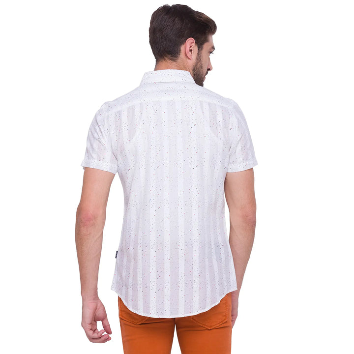 White Slim Straight Fit Regular Collar Short Sleeves Cotton Men's Shirt by Being Human Clothing