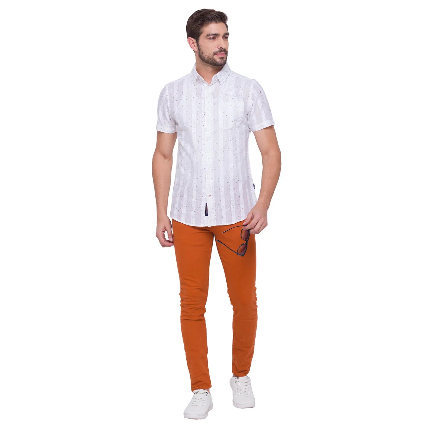 White Slim Straight Fit Regular Collar Short Sleeves Cotton Men's Shirt by Being Human Clothing