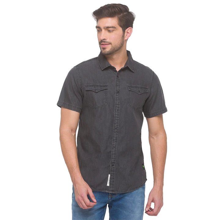 Grey Slim Fit Regular Collar Men's Shirt by Being Human Clothing