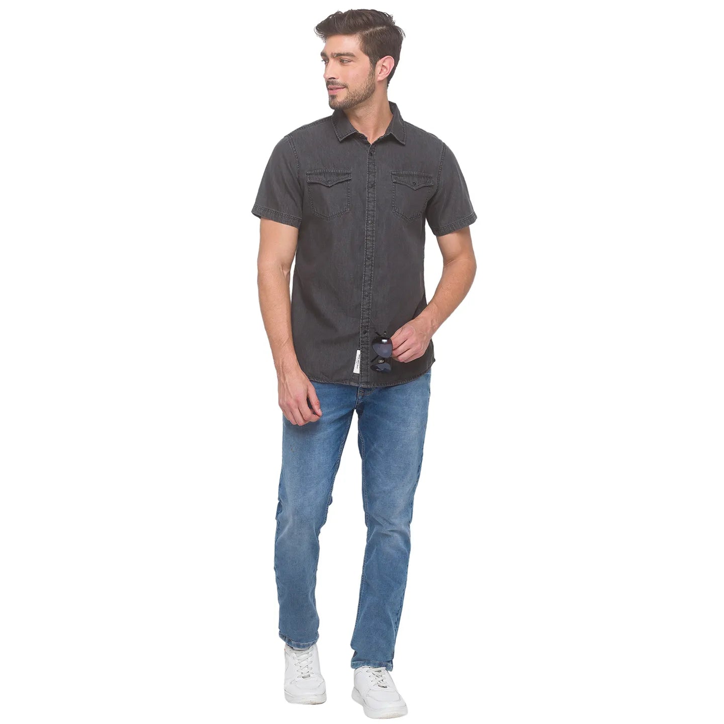 Being Human Clothing Men Slim Fit Collared Shirts-Grey