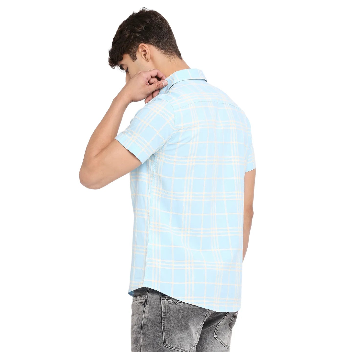 Blue Slim Straight Fit Regular Collar Short Sleeves Cotton Men's Shirt by Being Human Clothing