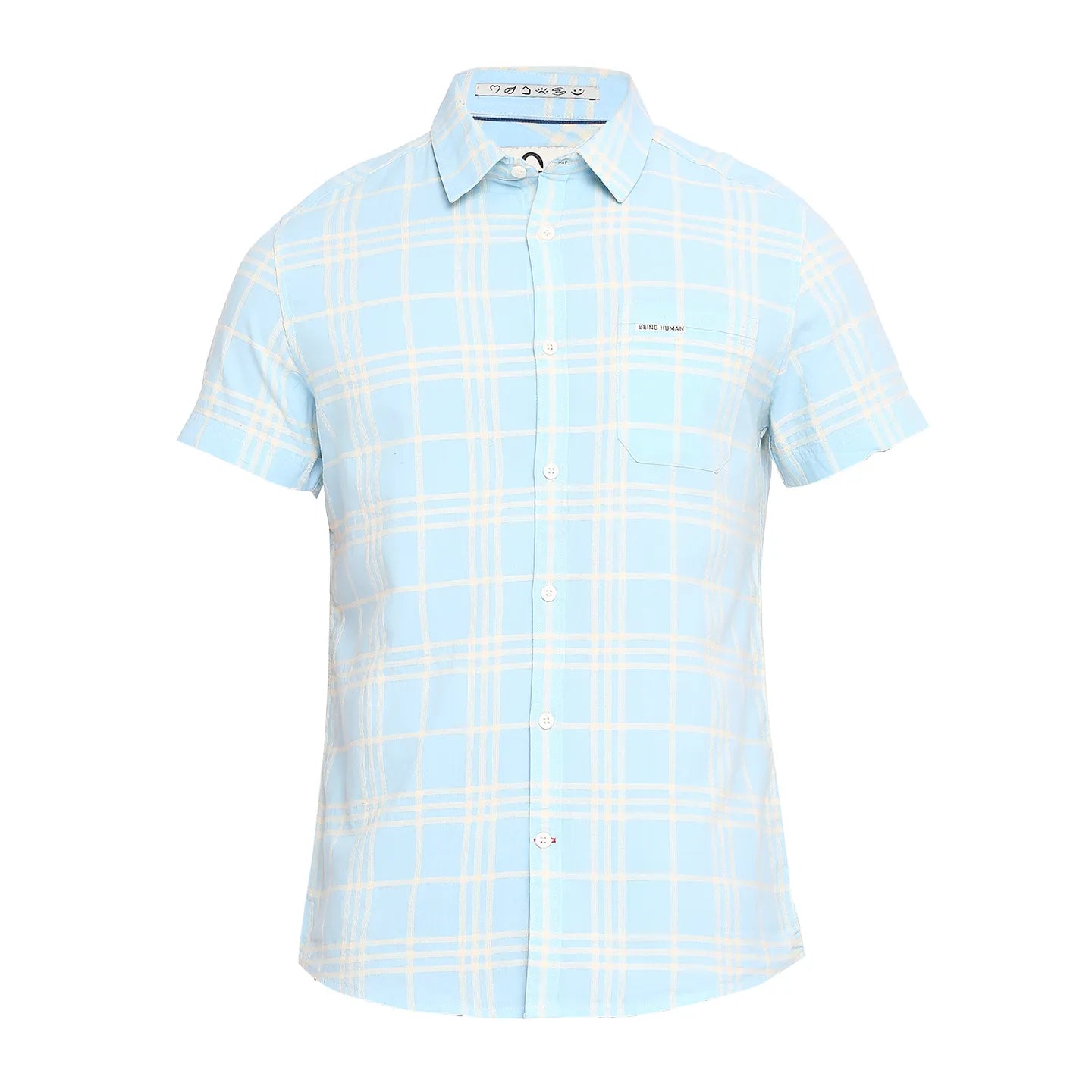 Blue Slim Straight Fit Regular Collar Short Sleeves Cotton Men's Shirt by Being Human Clothing