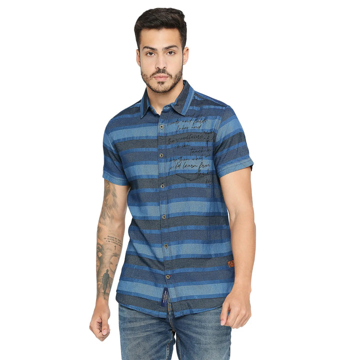 Navy Slim Fit Regular Collar Men's Shirt by Being Human Clothing