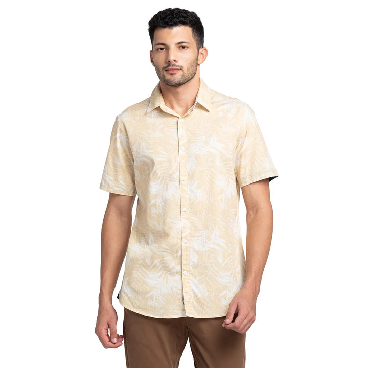 Khaki Slim Fit Regular Collar Men's Shirt by Being Human Clothing